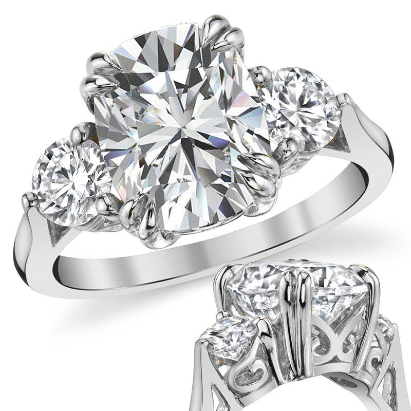Rectangular Cushion Three-Stone Moissanite Engagement Ring