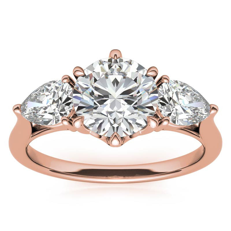 Round and Pear 3-Stone Trellis Moissanite Engagement Ring