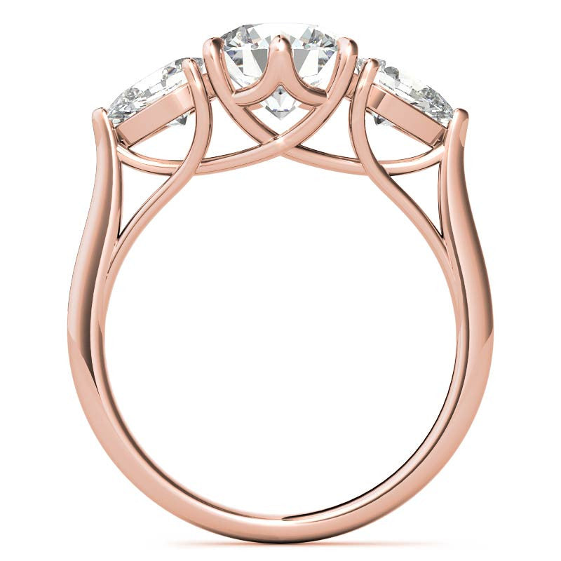 Round and Pear 3-Stone Trellis Moissanite Engagement Ring