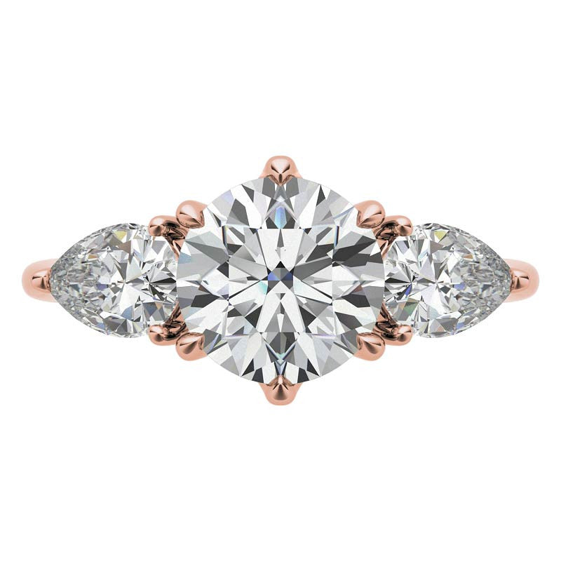 Round and Pear 3-Stone Trellis Moissanite Engagement Ring