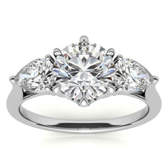 Round and Pear 3-Stone Trellis Moissanite Engagement Ring