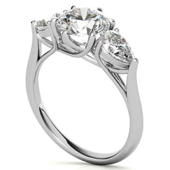 Round and Pear 3-Stone Trellis Moissanite Engagement Ring