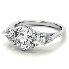 Round and Pear 3-Stone Trellis Moissanite Engagement Ring