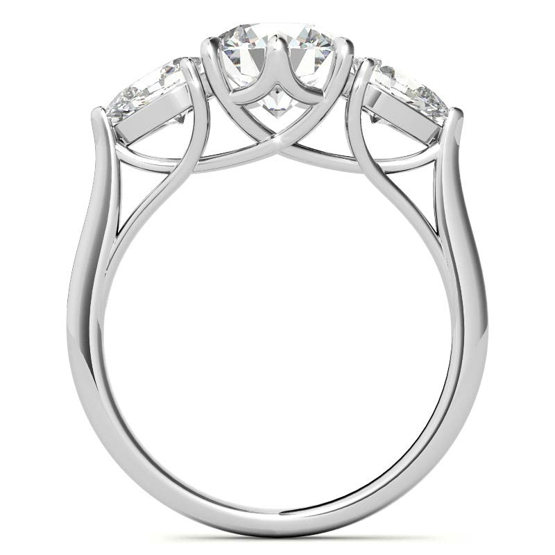 Round and Pear 3-Stone Trellis Moissanite Engagement Ring