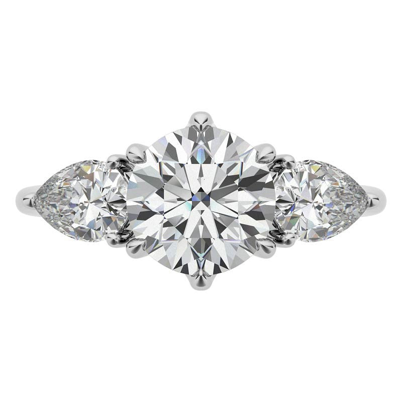 Round and Pear 3-Stone Trellis Moissanite Engagement Ring