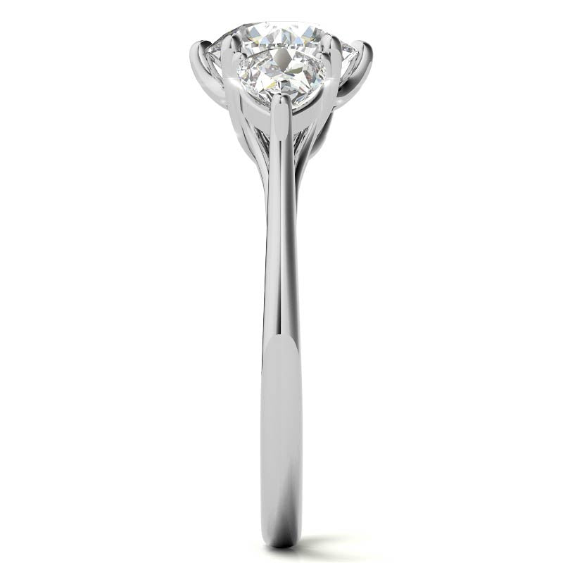 Round and Pear 3-Stone Trellis Moissanite Engagement Ring