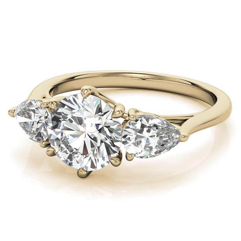 Round and Pear 3-Stone Trellis Moissanite Engagement Ring
