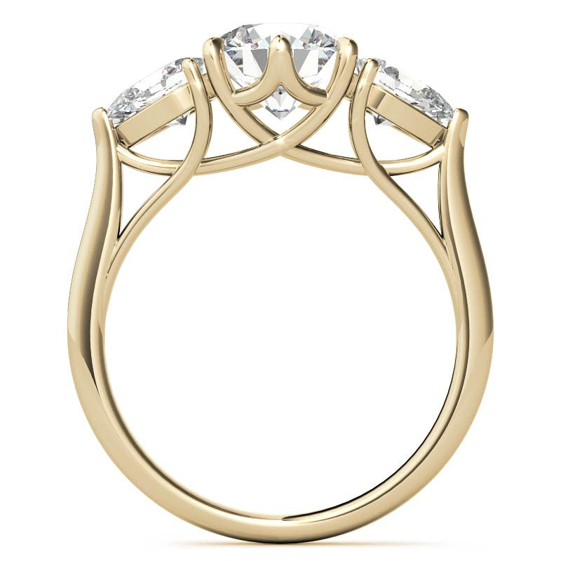 Round and Pear 3-Stone Trellis Moissanite Engagement Ring
