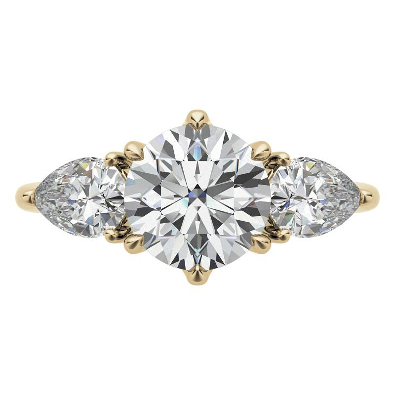 Round and Pear 3-Stone Trellis Moissanite Engagement Ring