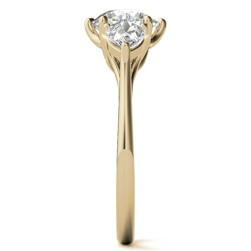 Round and Pear 3-Stone Trellis Moissanite Engagement Ring