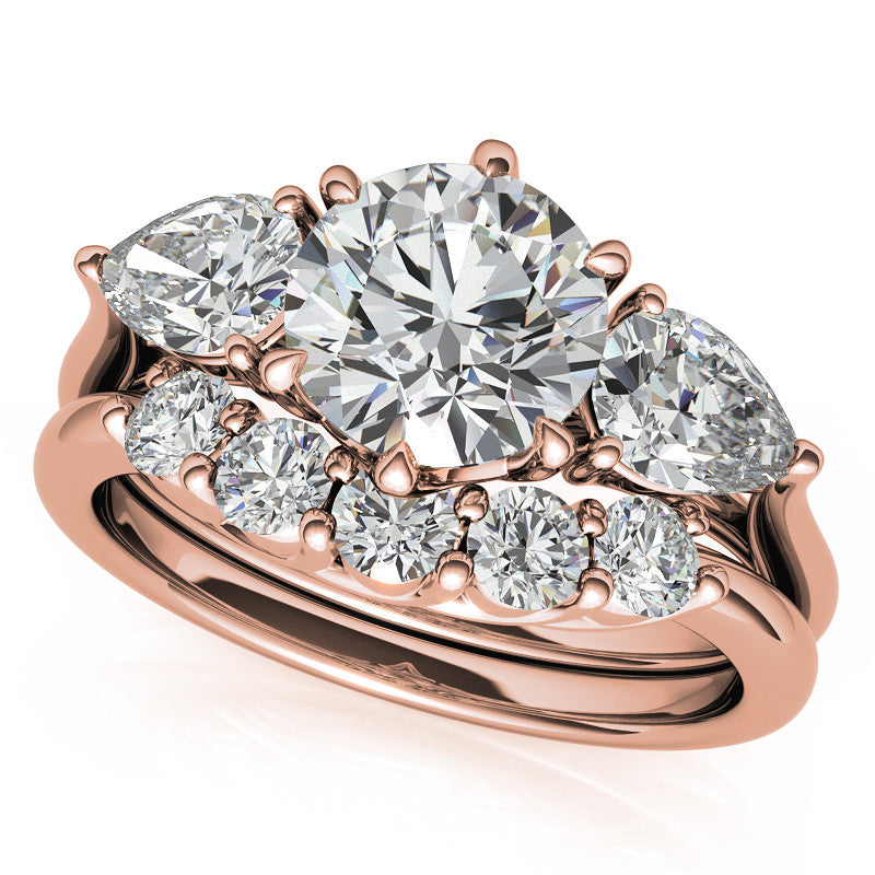 Round and Pear 3-Stone Trellis Moissanite Engagement Ring