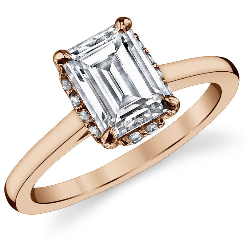 Emerald / Radiant cut Encircled Moissanite Engagement Ring