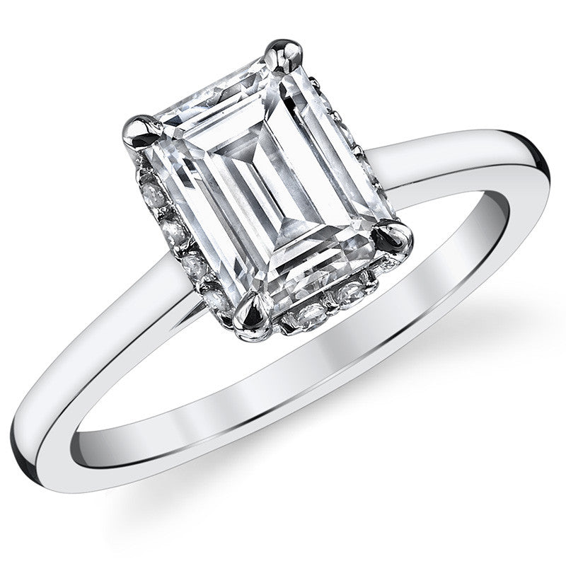 Emerald / Radiant cut Encircled Moissanite Engagement Ring