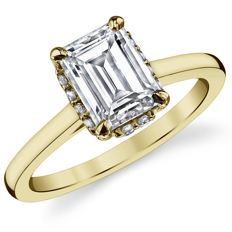 Emerald / Radiant cut Encircled Moissanite Engagement Ring