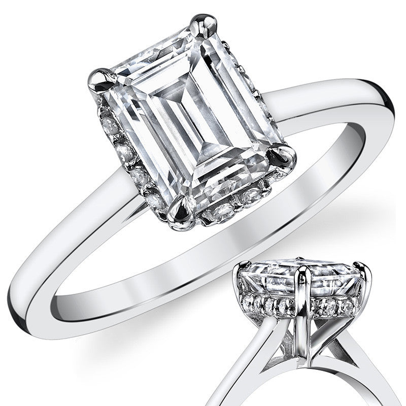 Emerald / Radiant cut Encircled Moissanite Engagement Ring