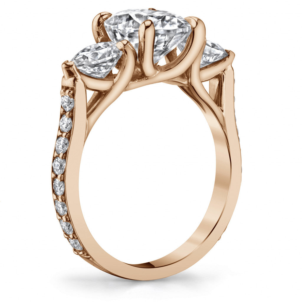 Oval and Pear 3-Stone Trellis Moissanite Engagement Ring