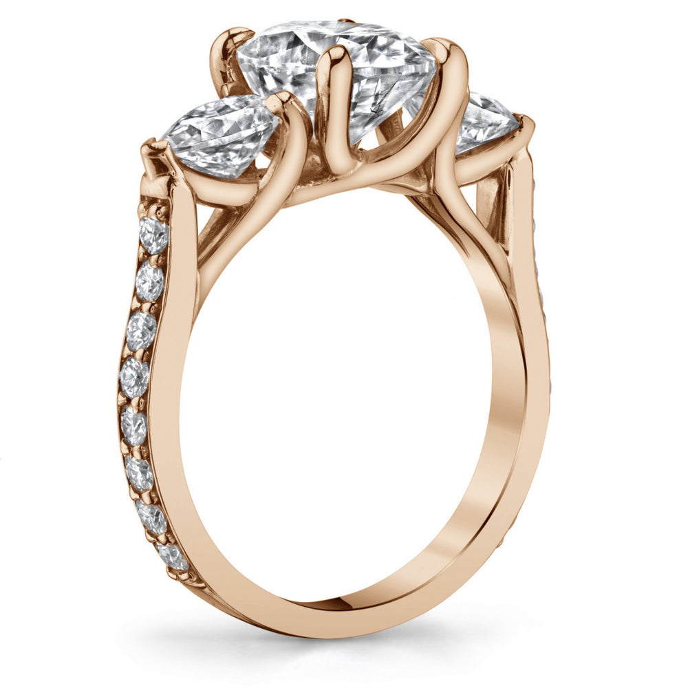 Oval and Pear 3-Stone Trellis Moissanite Engagement Ring