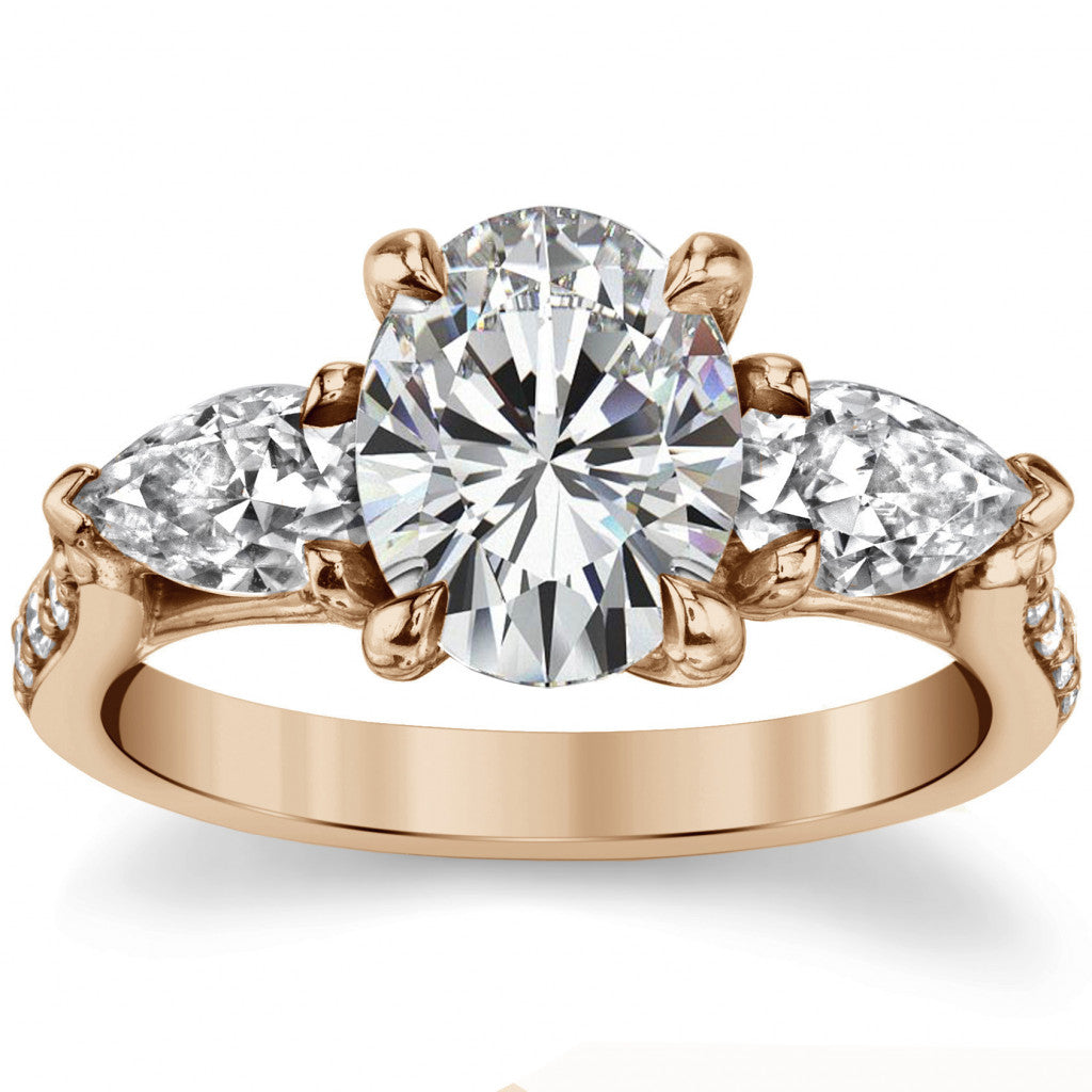 Oval and Pear 3-Stone Trellis Moissanite Engagement Ring