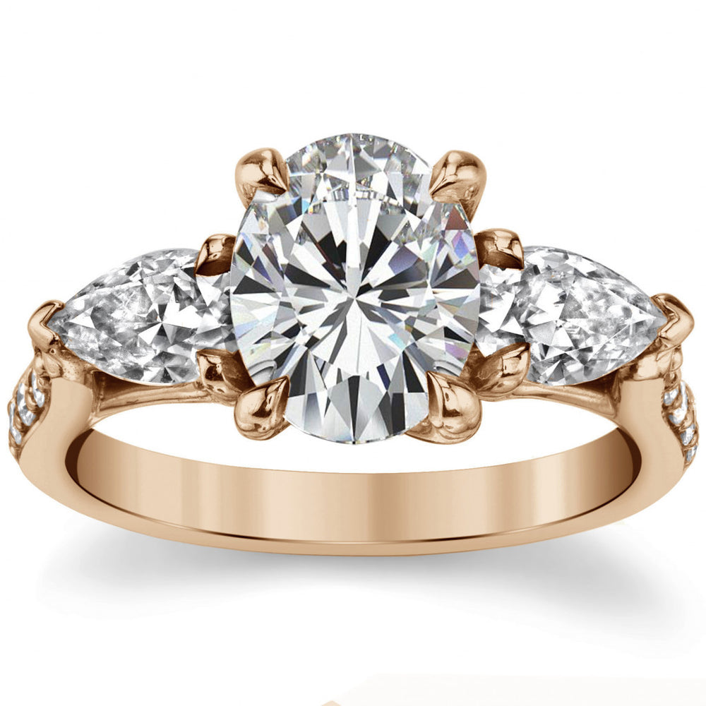 Oval and Pear 3-Stone Trellis Moissanite Engagement Ring