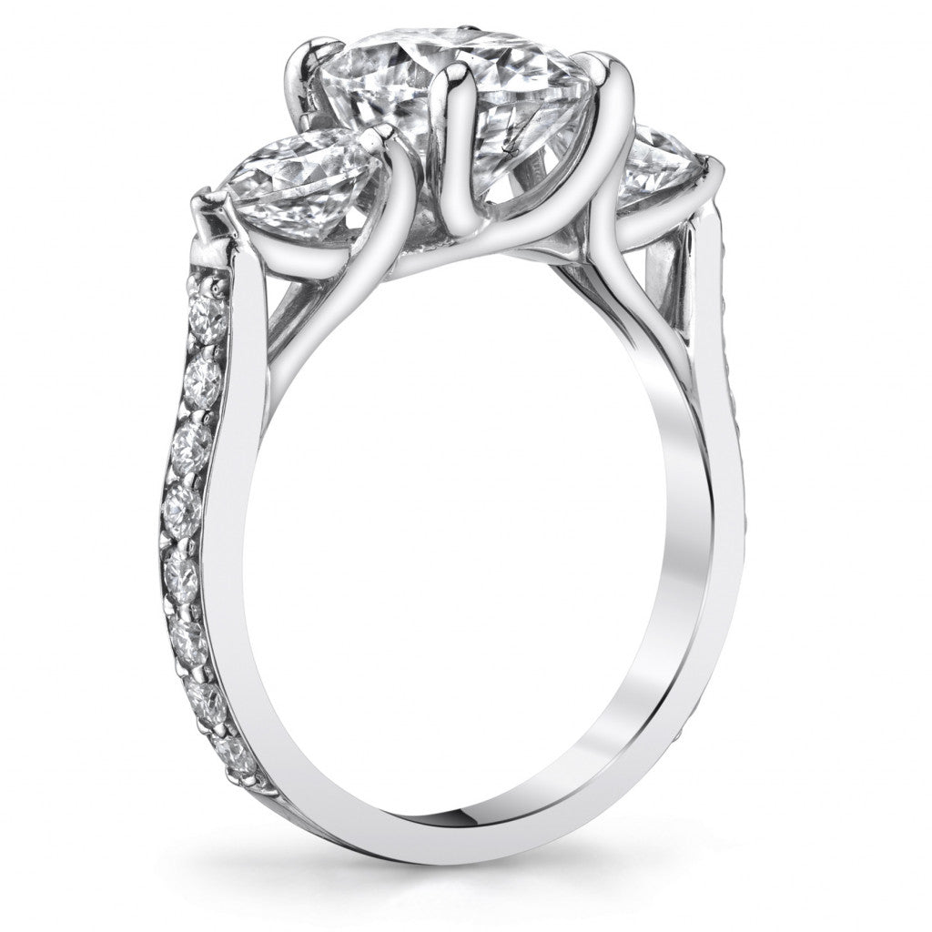 Oval and Pear 3-Stone Trellis Moissanite Engagement Ring