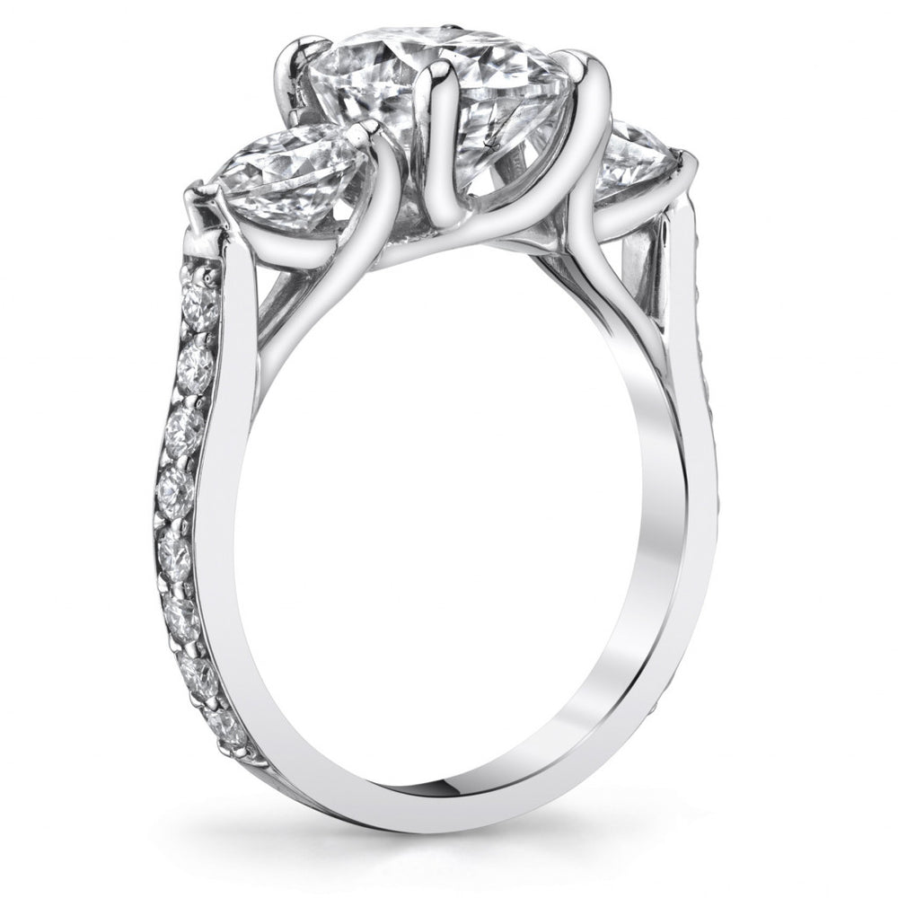 Oval and Pear 3-Stone Trellis Moissanite Engagement Ring