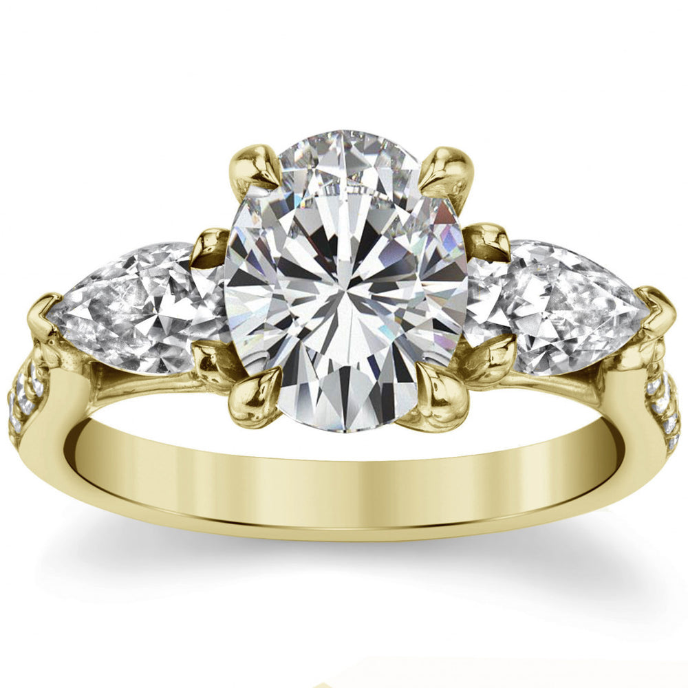 Oval and Pear 3-Stone Trellis Moissanite Engagement Ring