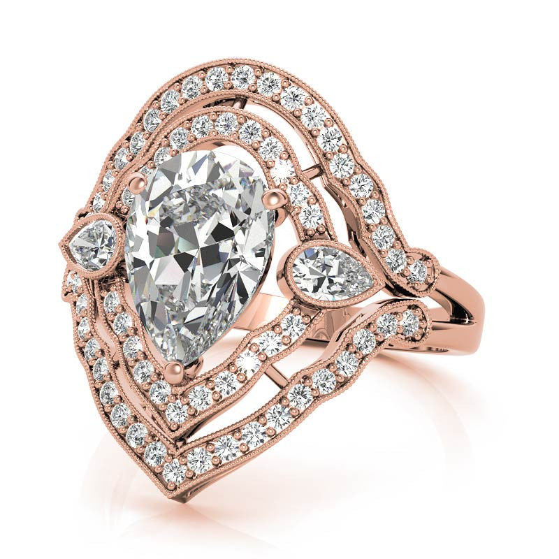 Pear Double Halo Moissanite Engagement Ring