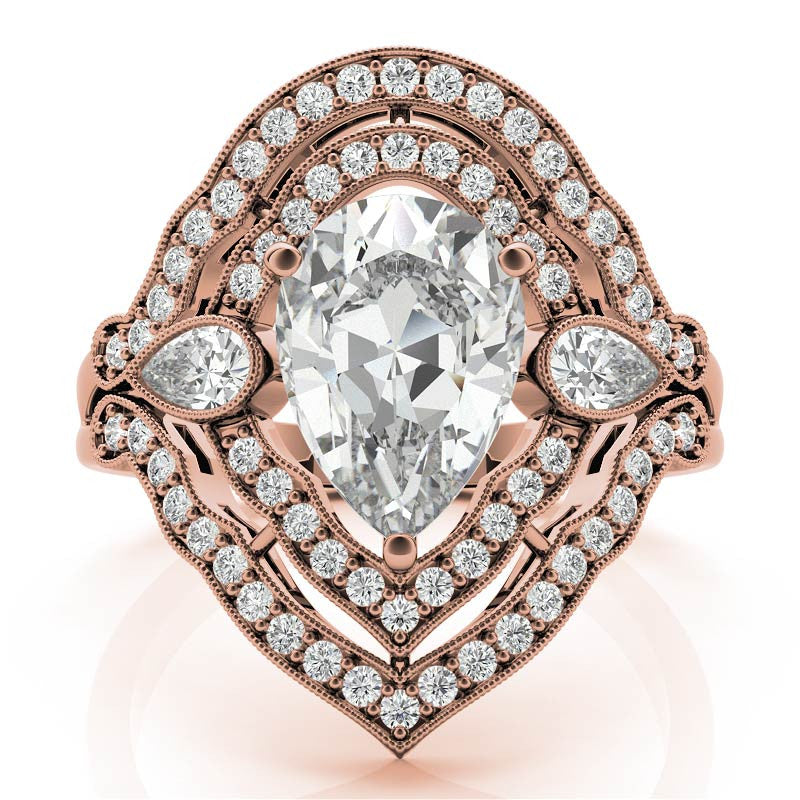 Pear Double Halo Moissanite Engagement Ring