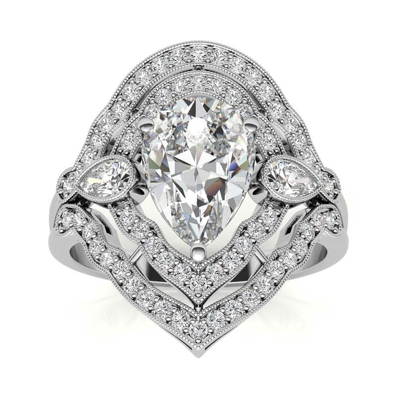 Pear Double Halo Moissanite Engagement Ring