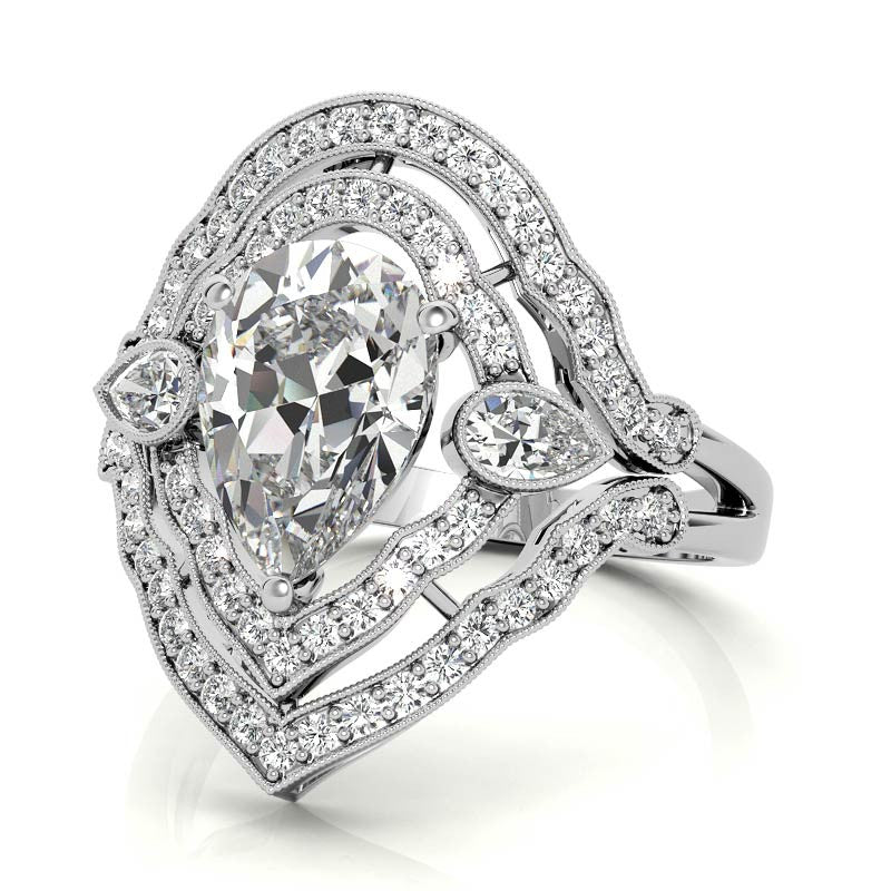 Pear Double Halo Moissanite Engagement Ring