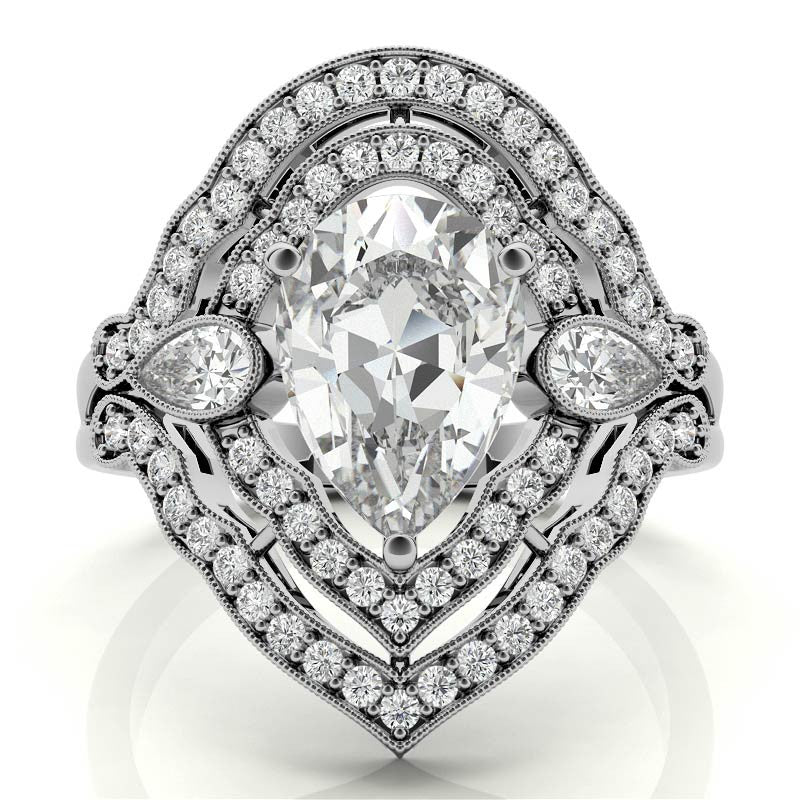Pear Double Halo Moissanite Engagement Ring