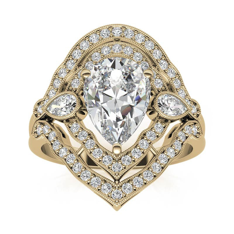 Pear Double Halo Moissanite Engagement Ring
