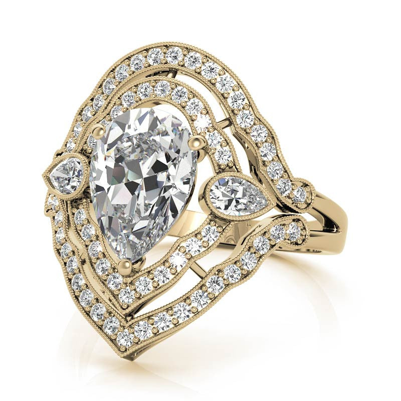 Pear Double Halo Moissanite Engagement Ring