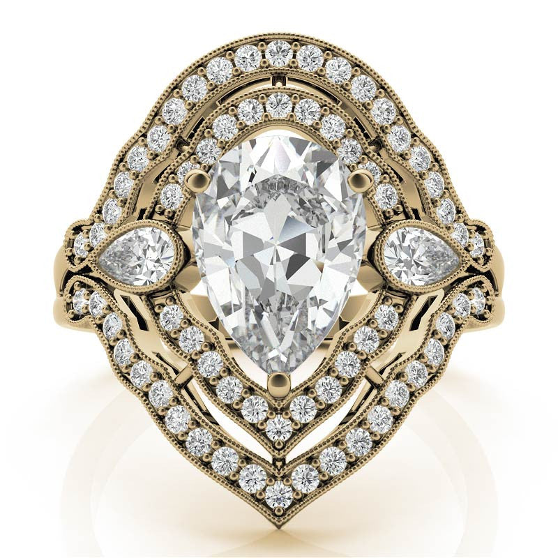 Pear Double Halo Moissanite Engagement Ring