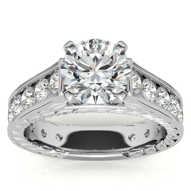 Round Antique Moissanite Engagement Ring Setting 1.8ct