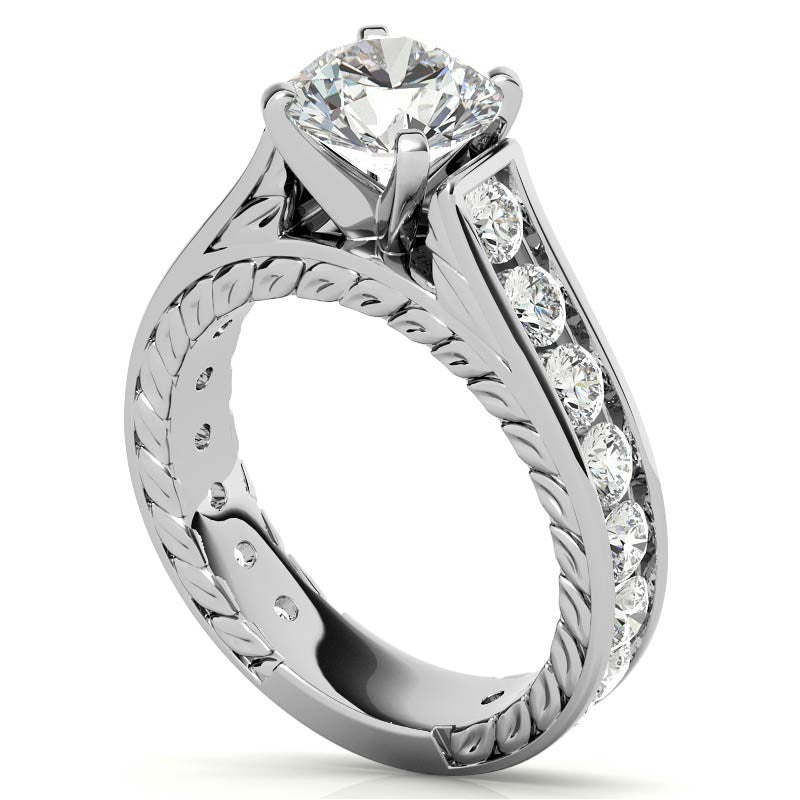 Round Antique Moissanite Engagement Ring Setting 1.8ct