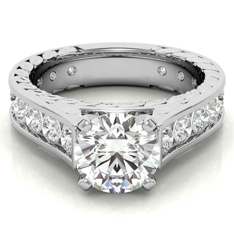 Round Antique Moissanite Engagement Ring Setting 1.8ct
