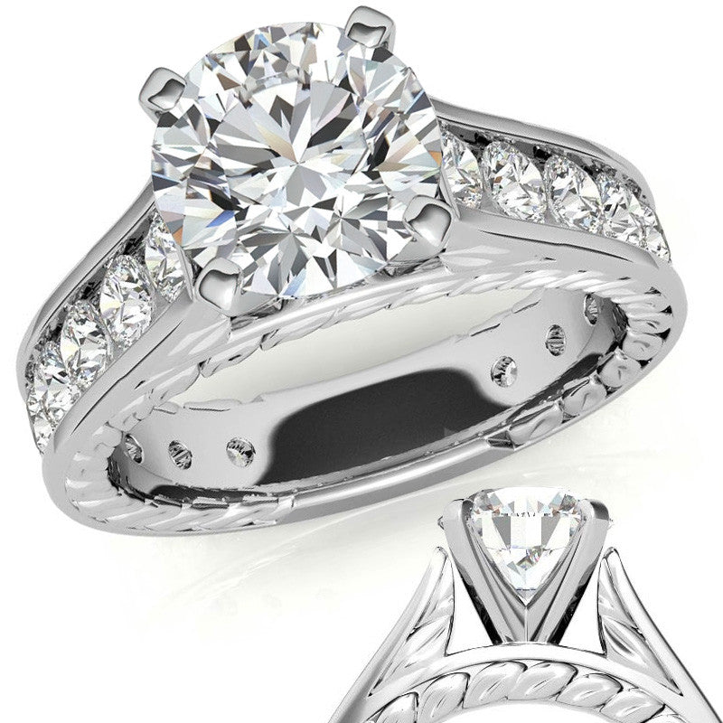 Round Antique Moissanite Engagement Ring Setting 1.8ct