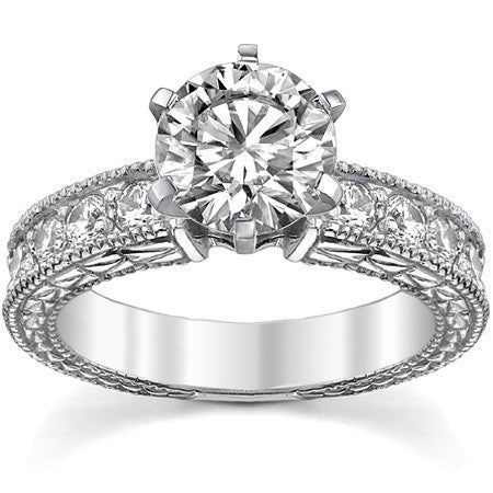 Round Antique Moissanite Engagement Ring Setting 0.6ct