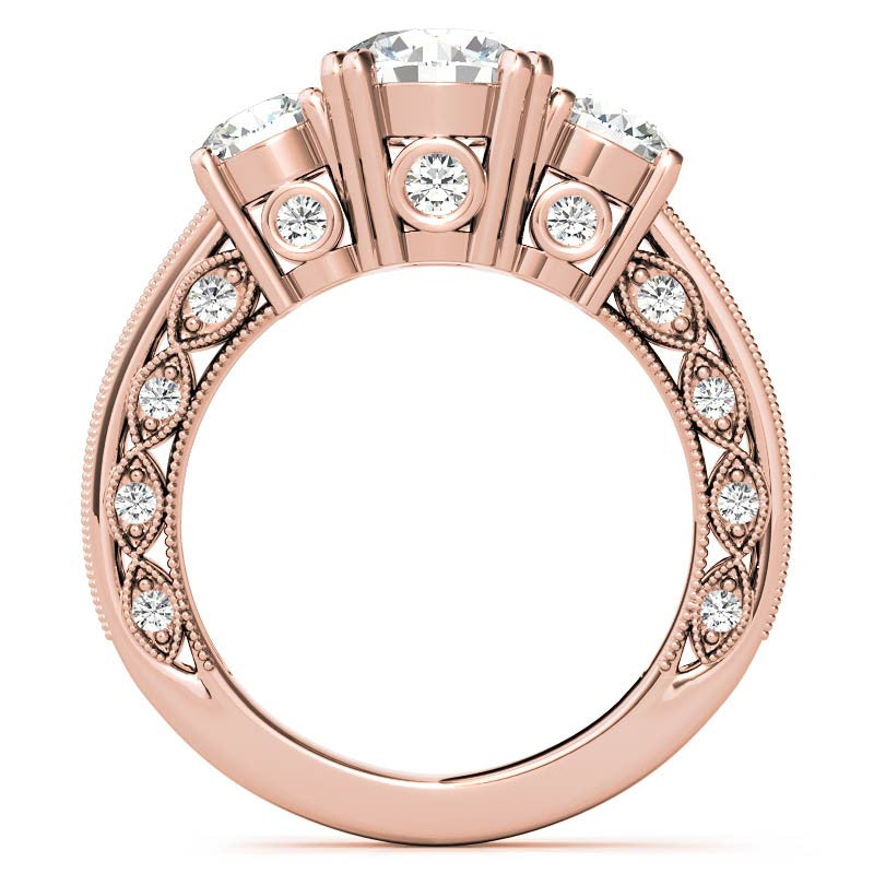 Three-stone Antique Round Brilliant Moissanite Engagement Ring