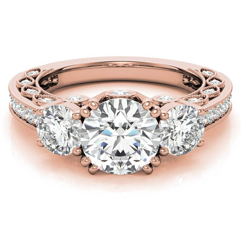 Three-stone Antique Round Brilliant Moissanite Engagement Ring