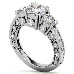 Three-stone Antique Round Brilliant Moissanite Engagement Ring