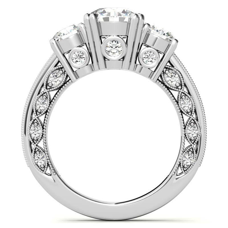 Three-stone Antique Round Brilliant Moissanite Engagement Ring