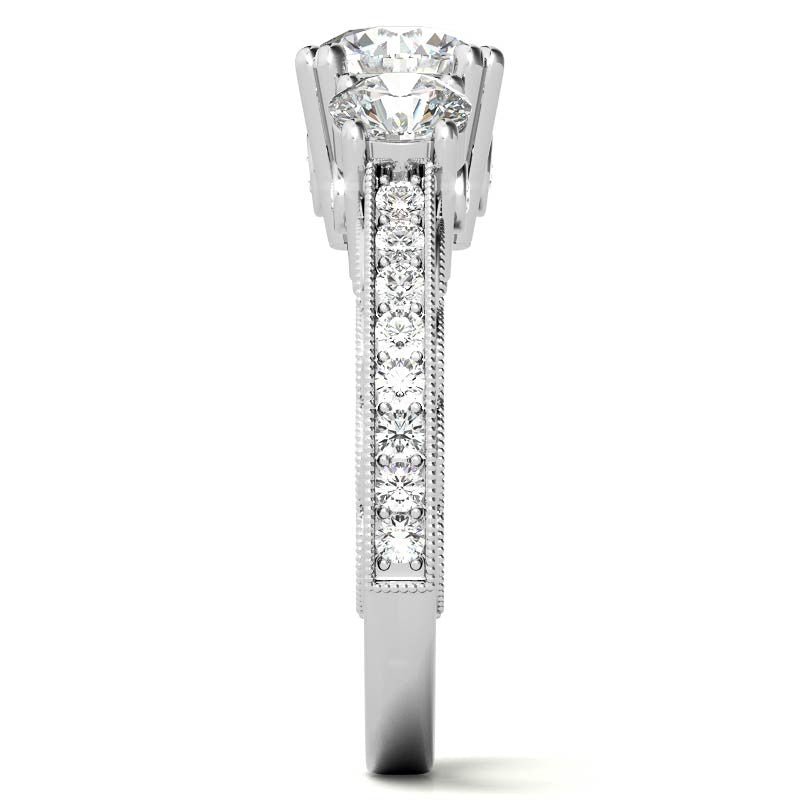 Three-stone Antique Round Brilliant Moissanite Engagement Ring