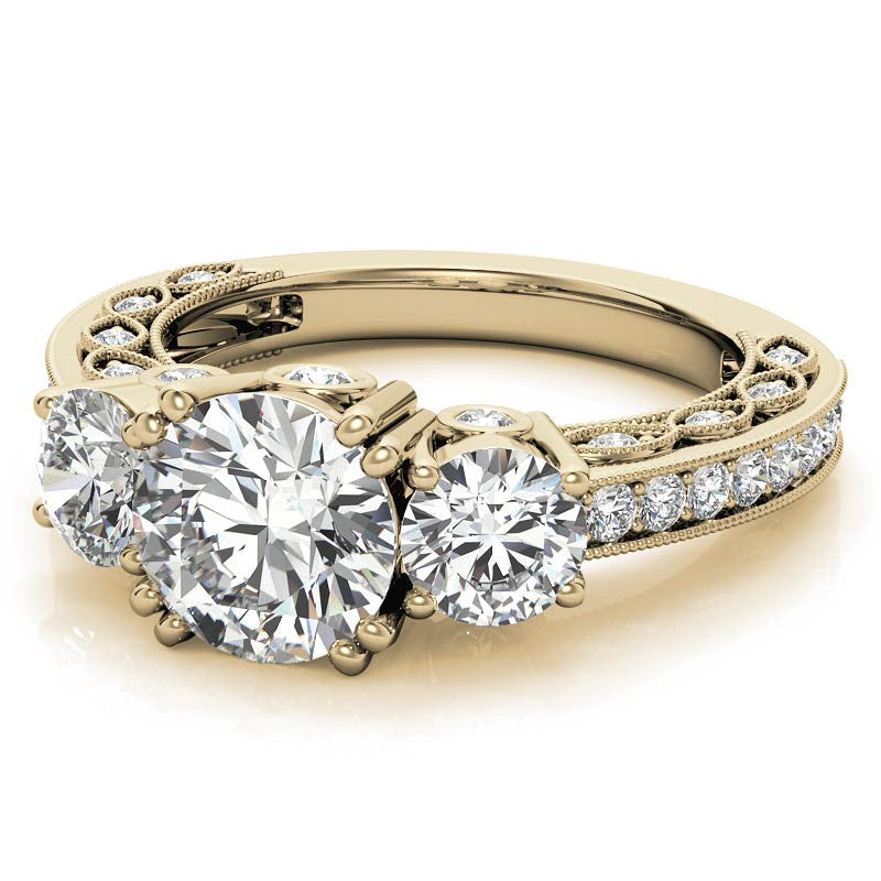 Three-stone Antique Round Brilliant Moissanite Engagement Ring
