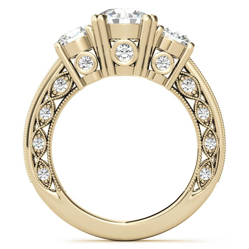 Three-stone Antique Round Brilliant Moissanite Engagement Ring