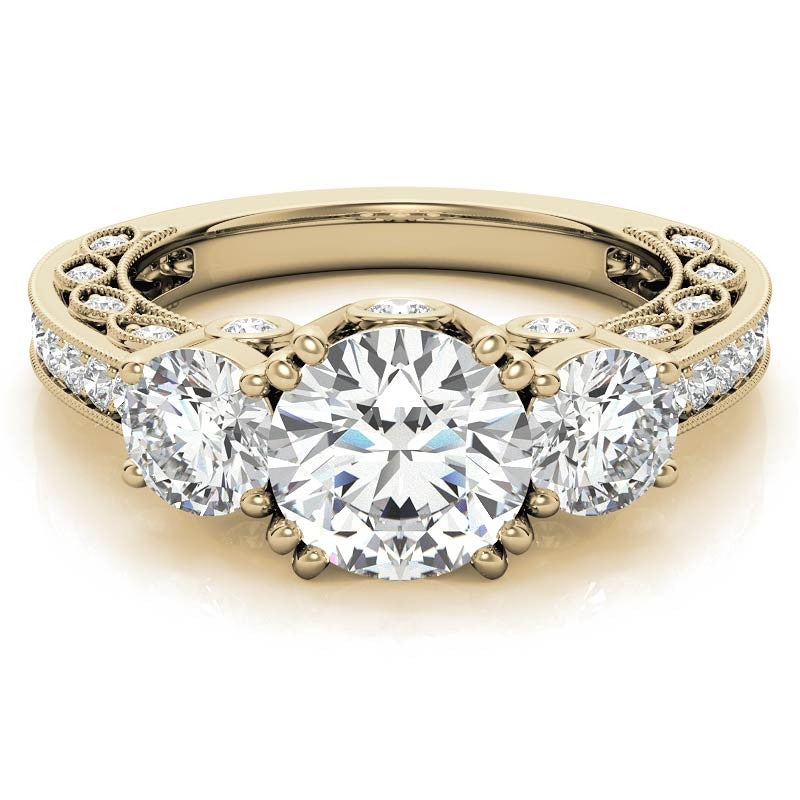 Three-stone Antique Round Brilliant Moissanite Engagement Ring