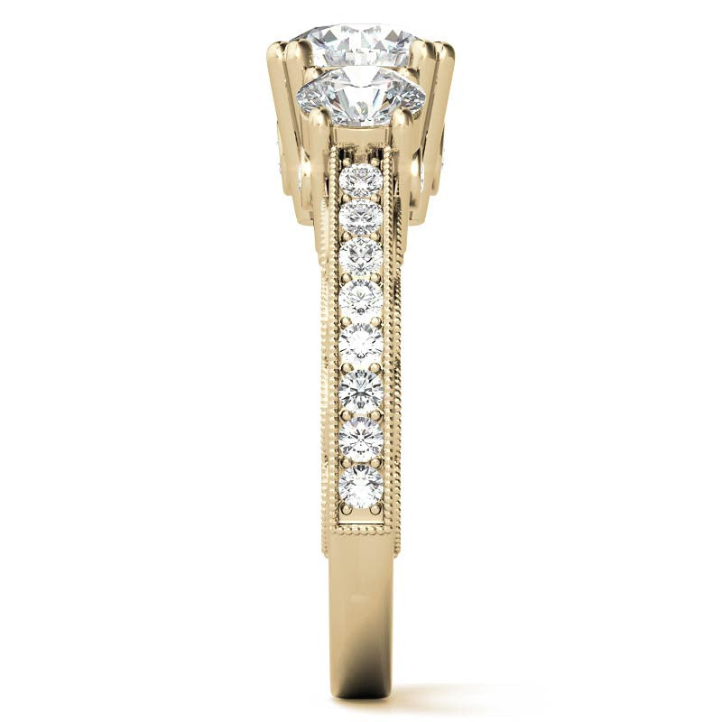 Three-stone Antique Round Brilliant Moissanite Engagement Ring
