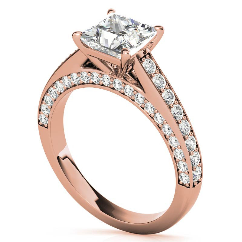 Princess Cathedral Moissanite Engagement Ring