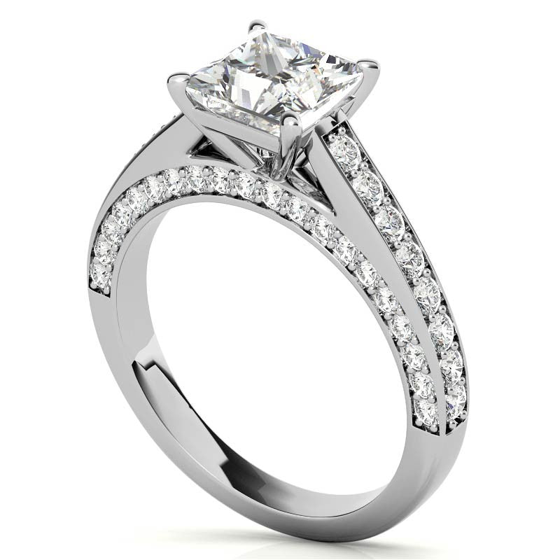 Princess Cathedral Moissanite Engagement Ring